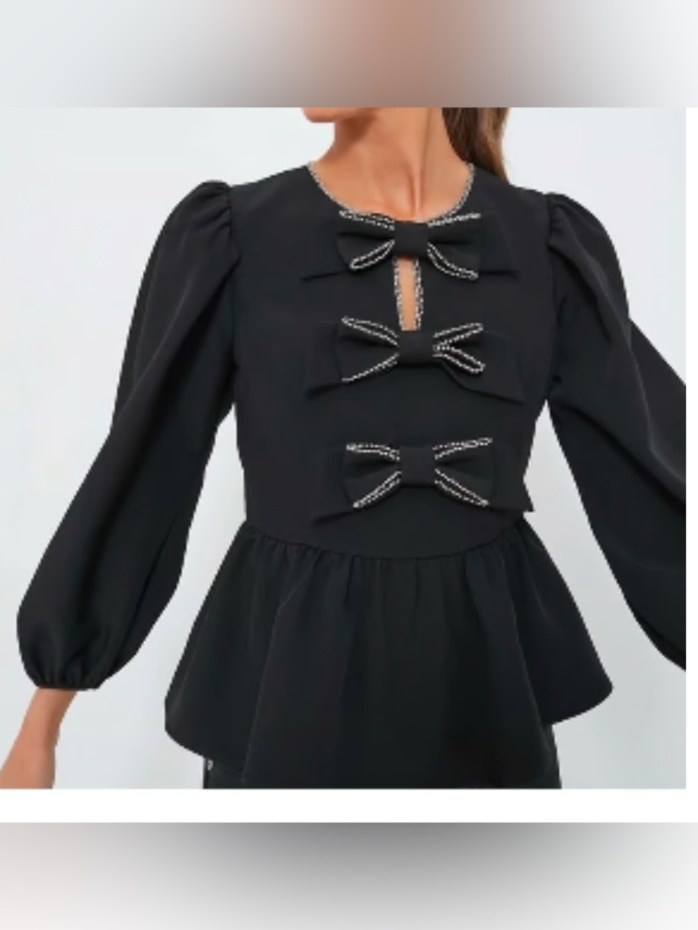 Hyacinth House Black Embellished Bow Blair Blouse Size M